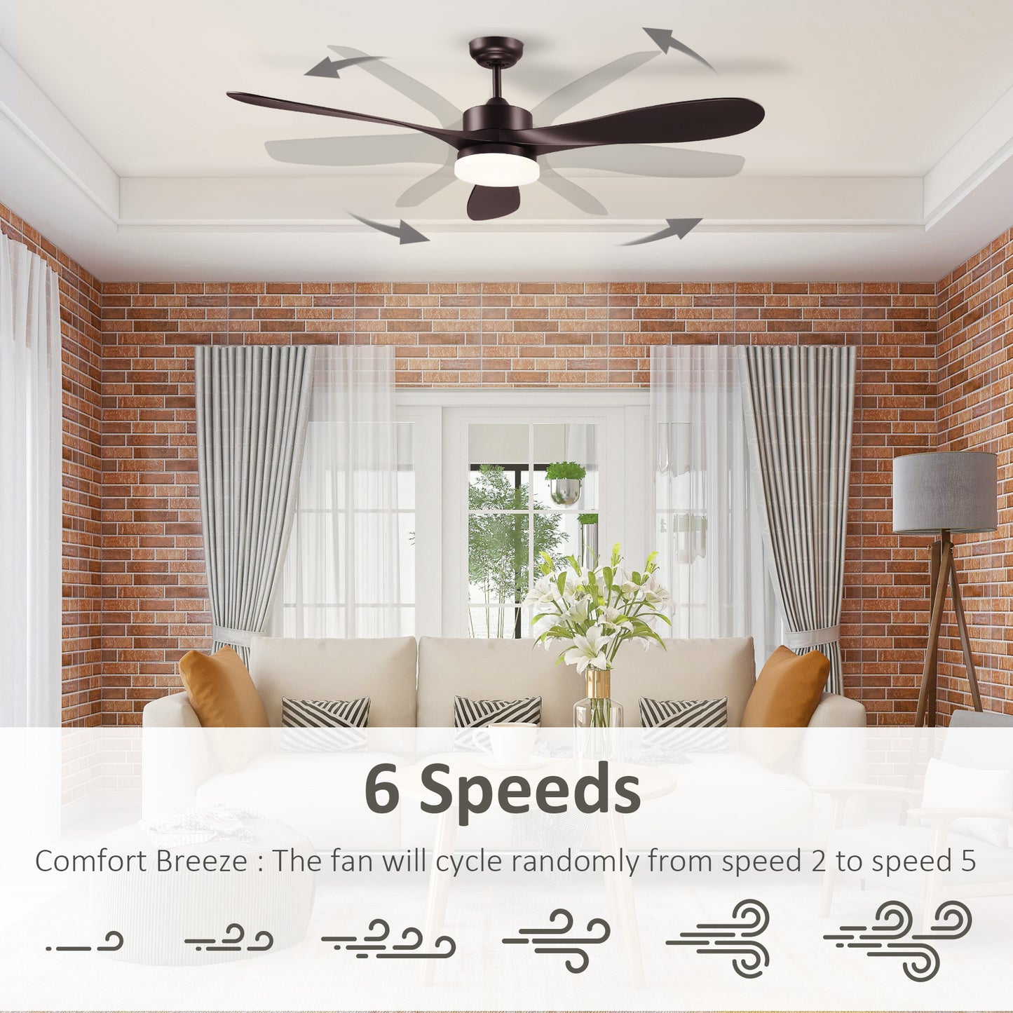 HOMCOM Modern LED Ceiling Fan with Reversible Blades & Remote, Stylish Brown Light Fixture for Home Decor - ALL4U RETAILER LTD