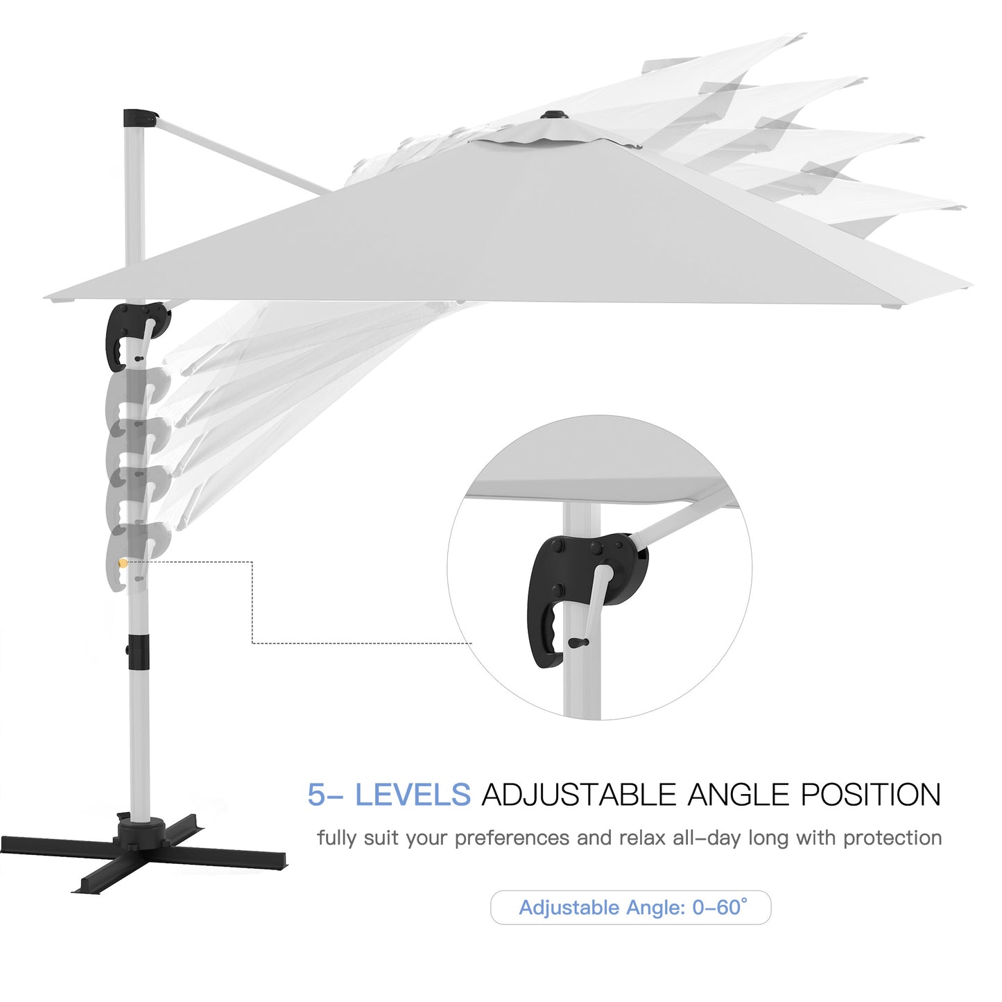 Outsunny 3m x 3m Adjustable Square Cantilever Umbrella with 360° Rotation and Aluminium Frame in White - ALL4U RETAILER LTD