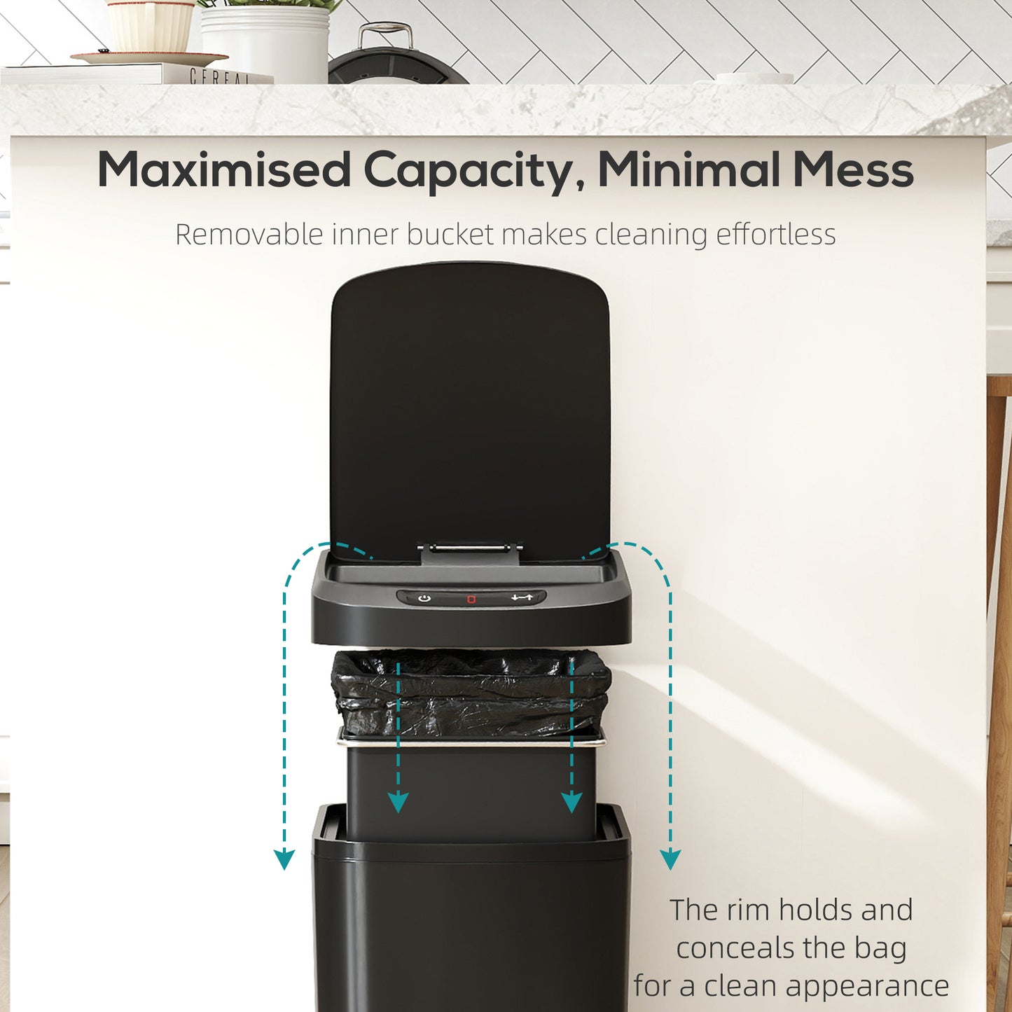 HOMCOM 12L Sensor Bin Automatic Touchless Motion Sensor Kitchen Bin in Fingerprint Resistant Stainless Steel Black