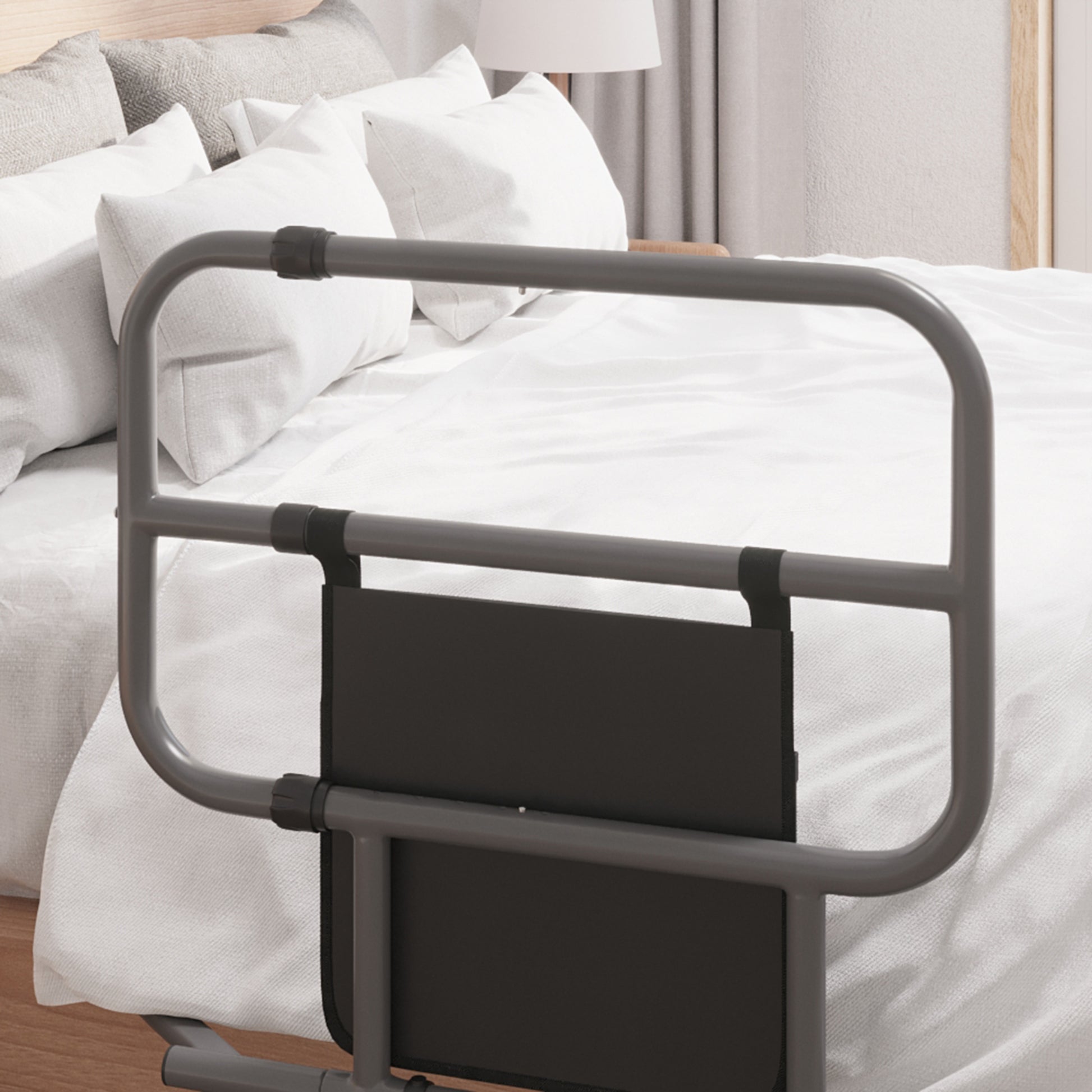 HOMCOM Adjustable Folding Bed Safety Rail for Seniors with Storage Pocket, Easy Installation, Maximum Load 135kg, Black - ALL4U RETAILER LTD