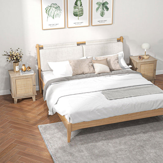 HOMCOM Set of 2 Natural Rattan Bedside Tables - Bedroom, Living Room Storage - ALL4U RETAILER LTD