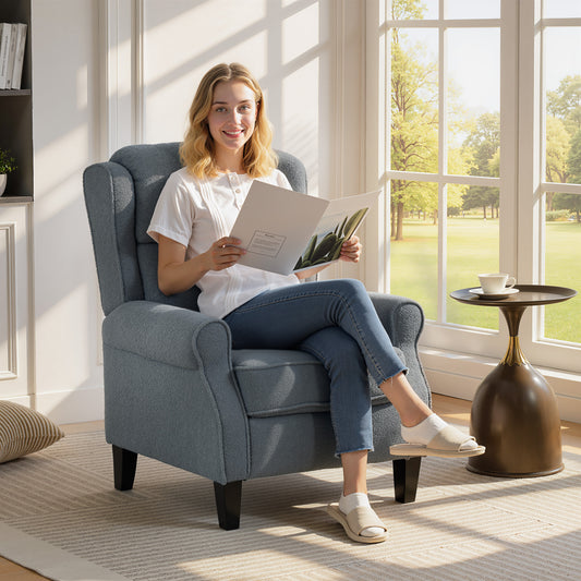 HOMCOM Recliner Armchair With Extended Leg Rest Grey Teddy Fleece Fabric For Tall People 132 Degree Manual Recline