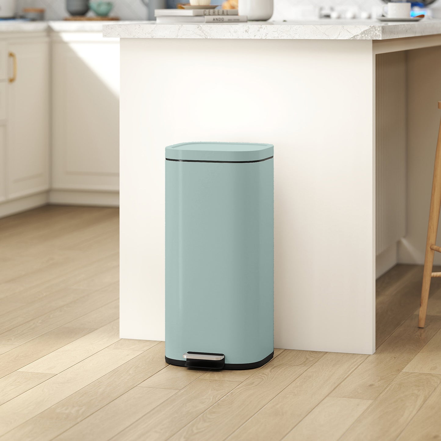 HOMCOM 30L Compact Pedal Kitchen Bin With Soft Close Lid And Stay Open Feature Removable Bucket For Kitchen Office Green