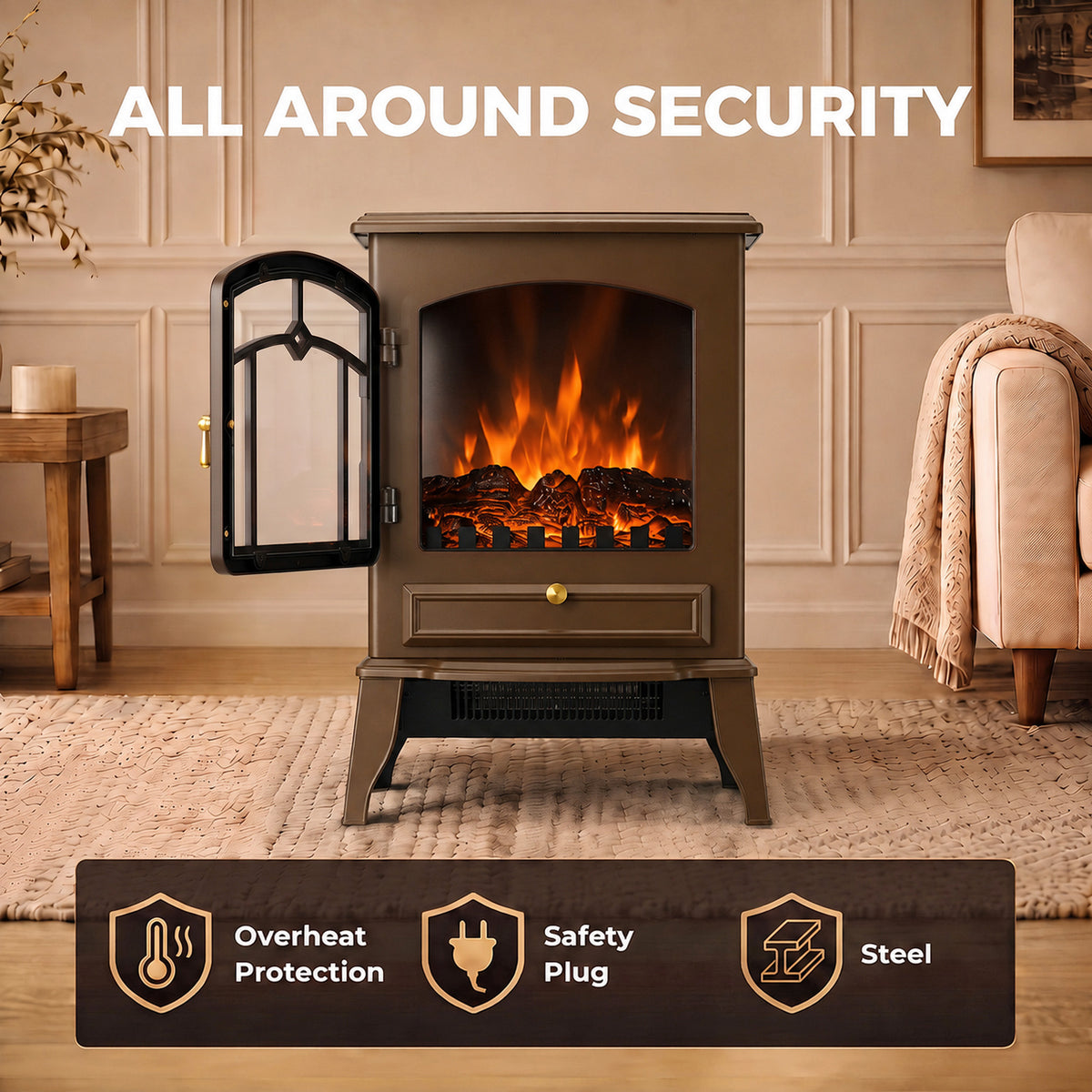 Homcom Electric Fireplace Stove 3 Sided Freestanding Heater with 3D Flame