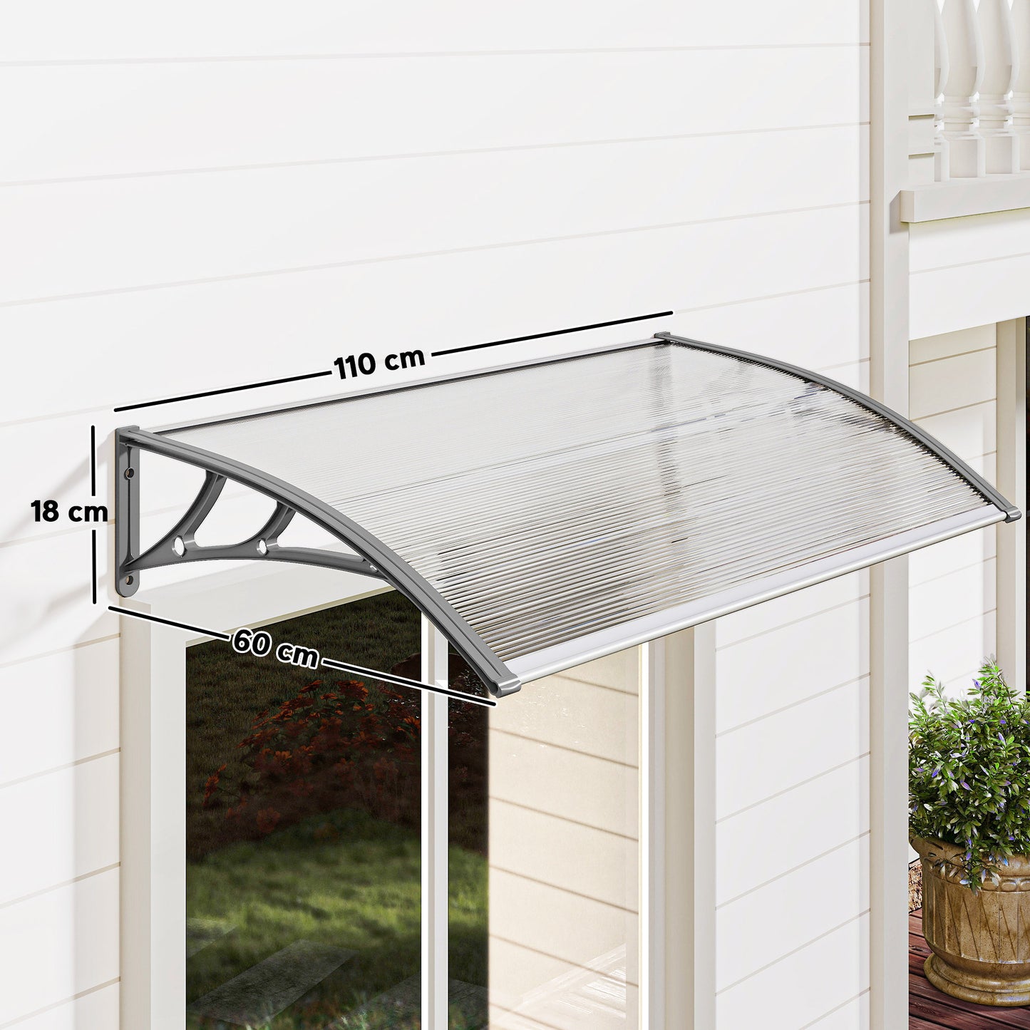 Outsunny Front Door Canopy Outdoor Awning Rain Shelter 110 By 60 Cm Grey Aluminum Wall Mount