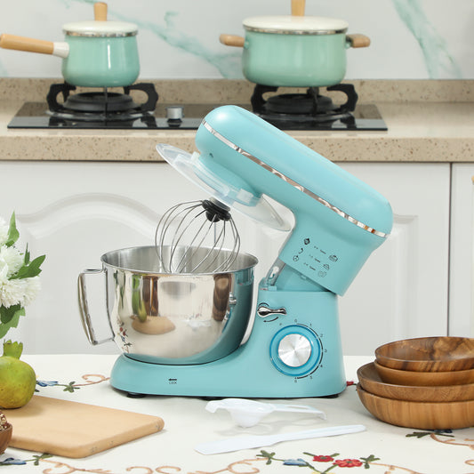 HOMCOM 1300W Kitchen Stand Mixer with Accessories Blue Four Point Five Liter Stainless Steel Bowl Six Speed Pulsation