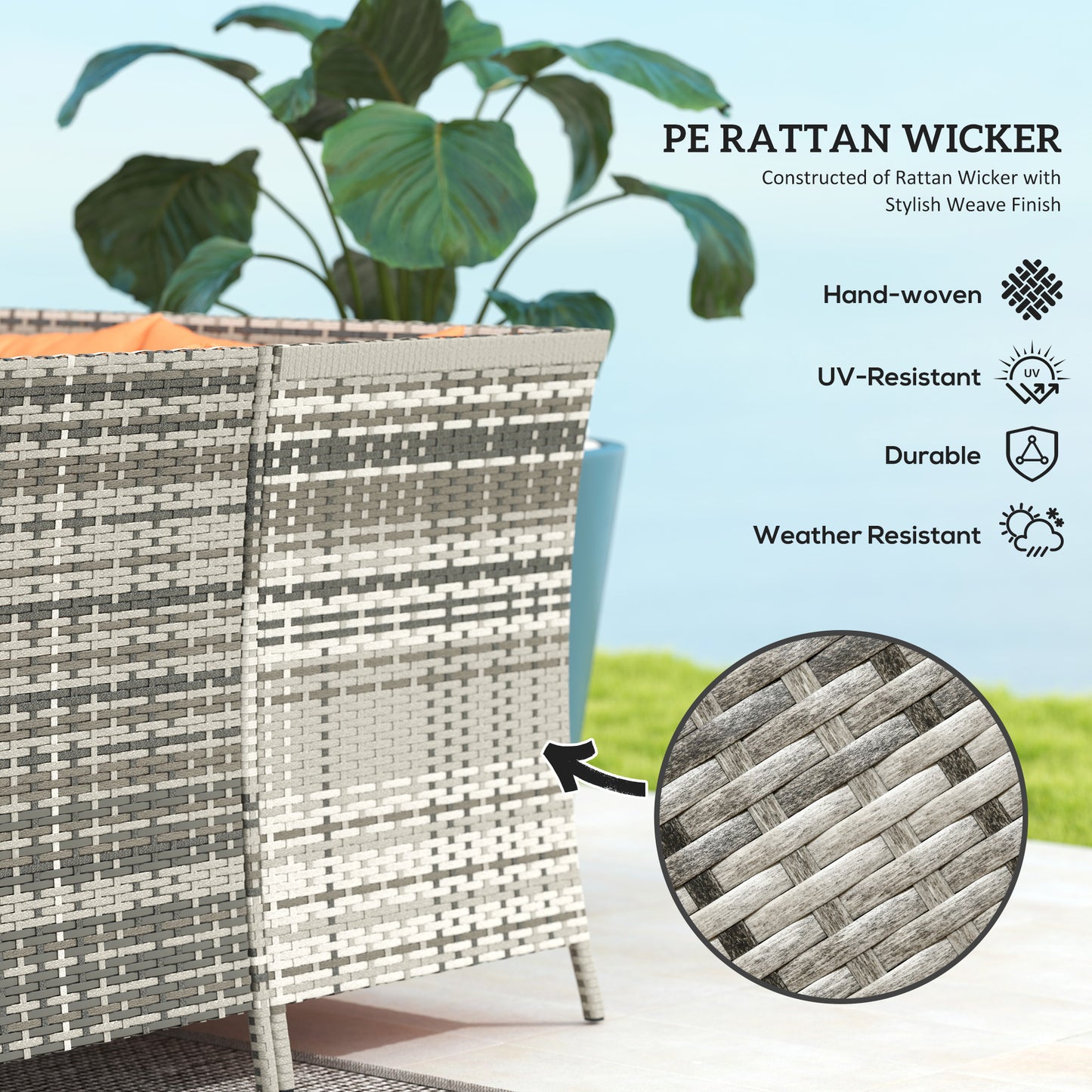 Outsunny 7 Seater Patio Wicker Sofa Set Rattan Furniture With Glass Table Cushions Orange