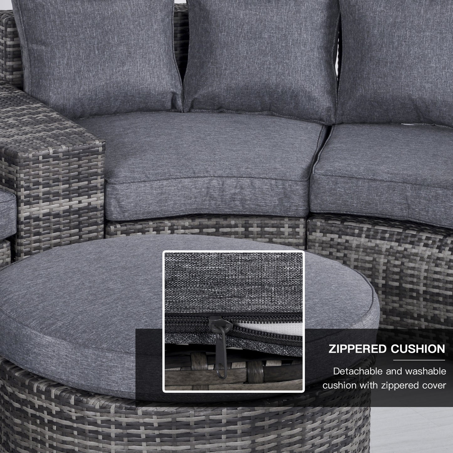 Outsunny Grey 4-Piece Semi-Circular Outdoor Wicker Sofa Set with Storage Tables and Umbrella Hole - ALL4U RETAILER LTD