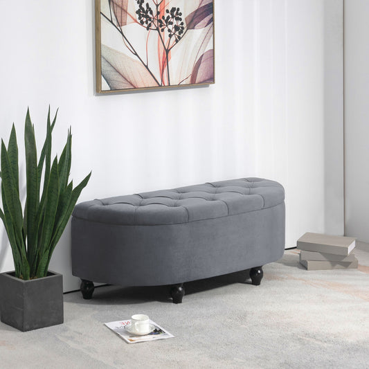 HOMCOM Elegant Dark Grey Tufted Storage Ottoman Bench with Rubberwood Legs for Bedroom & Entryway - ALL4U RETAILER LTD