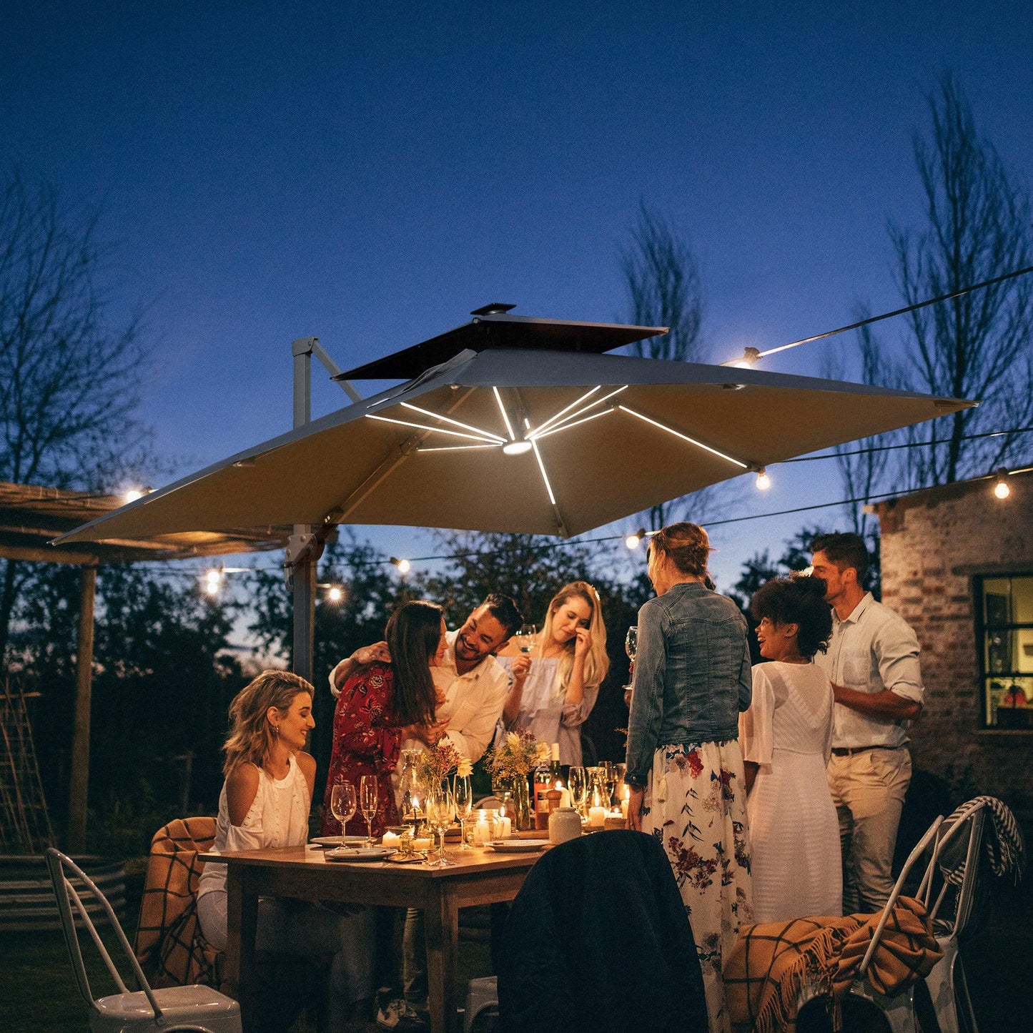 Outsunny 3m Cantilever Parasol with Solar LED Lights, Grey - ALL4U RETAILER LTD