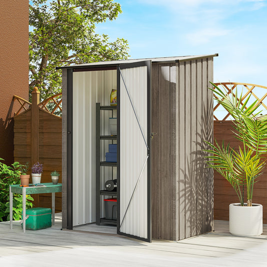 Outsunny 5ft x 3ft Metal Garden Storage Shed With Sloped Roof Lockable Door Light Grey