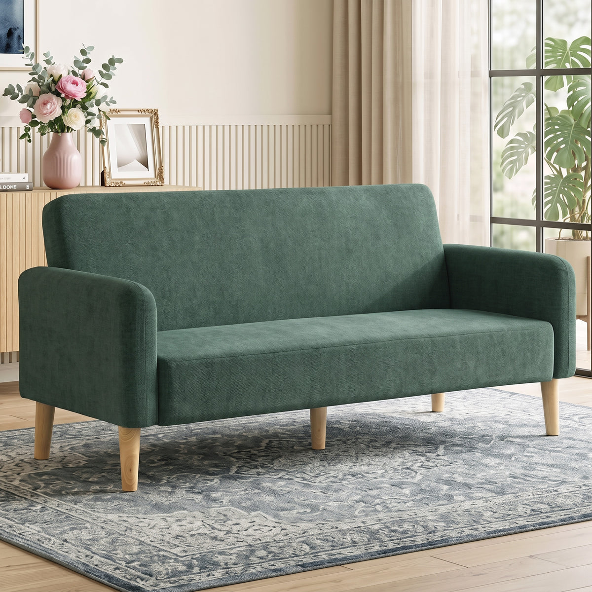 Homcom 2 Seater Velvet Sofa Small Couch With Thick Padding Dark Green