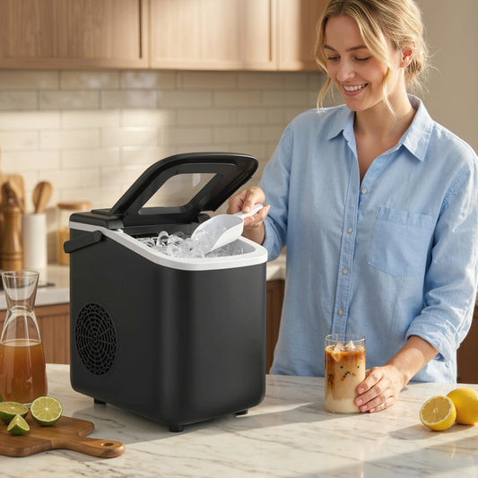 HOMCOM Countertop Ice Maker Machine 9 Cubes In 7 Minutes Portable Ice Maker With Scoop And Basket Two Sizes Black