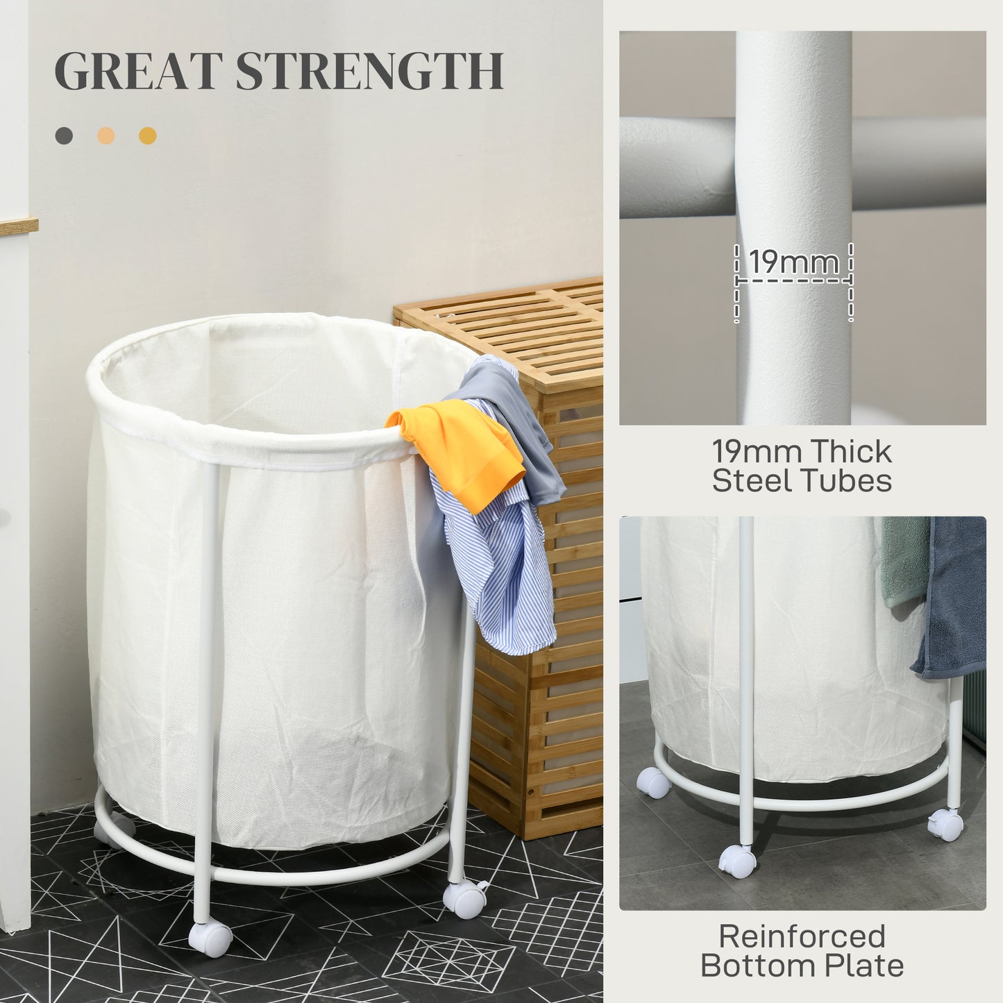 HOMCOM 100L Wheeled Laundry Hamper with Removable Bag & Sturdy Steel Frame for Easy Transport in Bedroom, Bathroom, or Laundry Room - ALL4U RETAILER LTD