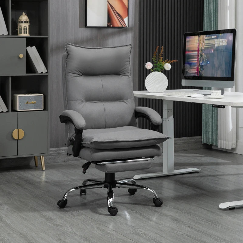 Vinsetto Microfiber Vibration Massage Office Chair - Grey Computer Chair with Heat, Footrest, Armrest, Double Padding, Reclining Back - ALL4U RETAILER LTD