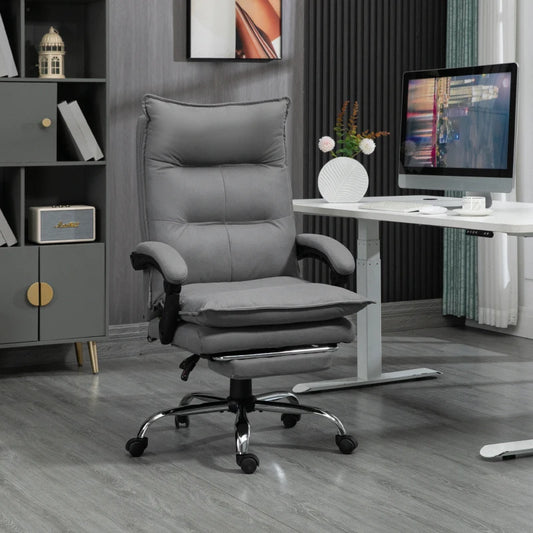 Vinsetto Microfiber Vibration Massage Office Chair - Grey Computer Chair with Heat, Footrest, Armrest, Double Padding, Reclining Back