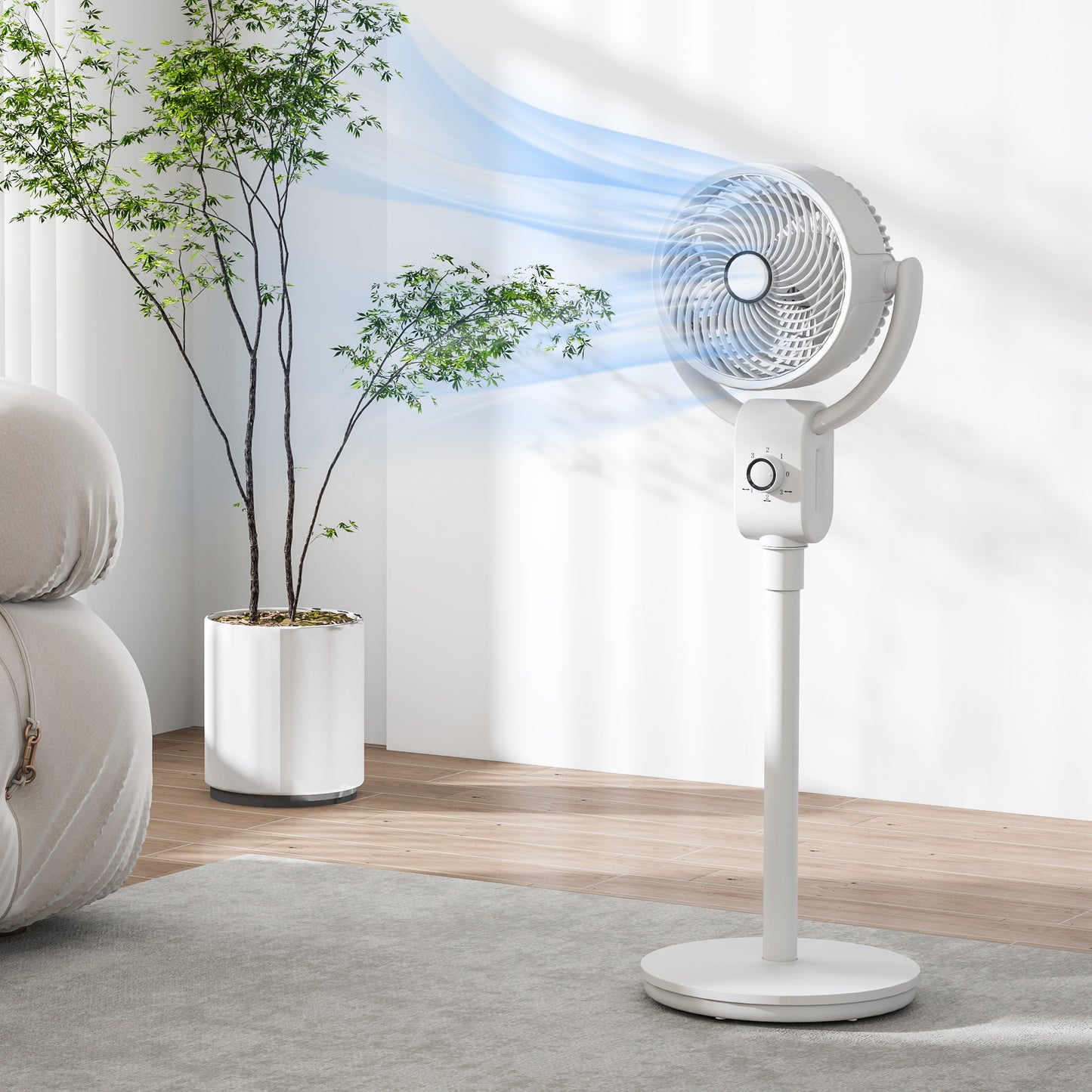HOMCOM Pedestal Air Circulation Fan With 70 Degree Oscillation And 90 Degree Tilt Energy Efficient White