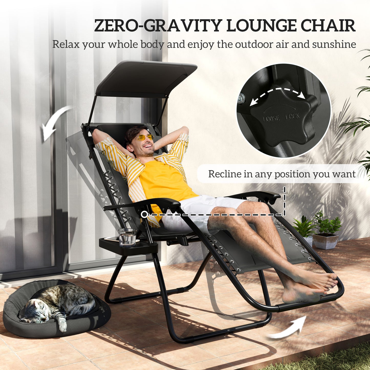 Outsunny Zero Gravity Lounger Chairs Set Of 2 With Cover Padded Seat Cup Holder Headrest For Poolside Camping Black