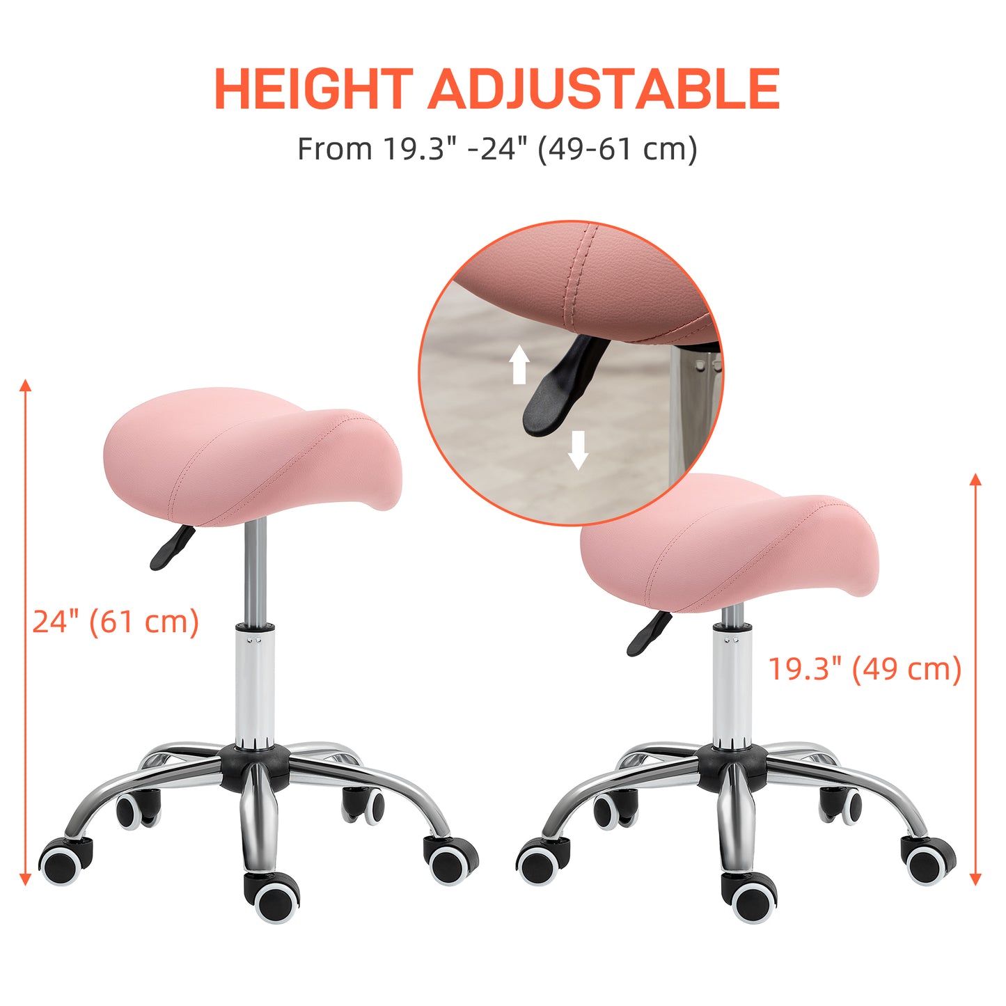 HOMCOM Adjustable Pink Faux Leather Saddle Stool for Salon and Spa Use - ALL4U RETAILER LTD