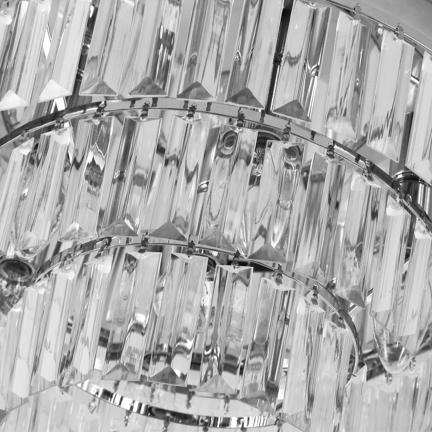 HOMCOM 2 Pack Crystal Ceiling Lights Chandeliers Pendant Lamps 7 Lights E14 Fittings for Living Room Bedroom Silver