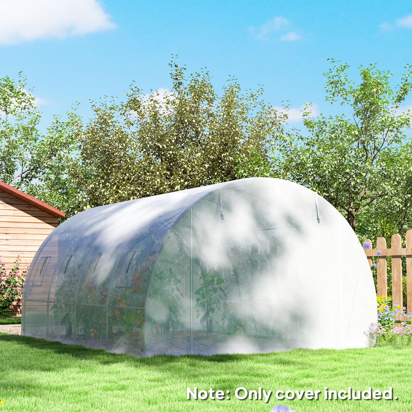 Outsunny 4x3x2m Polytunnel Replacement Greenhouse Cover White PE Mesh With Roll Up Windows And Door