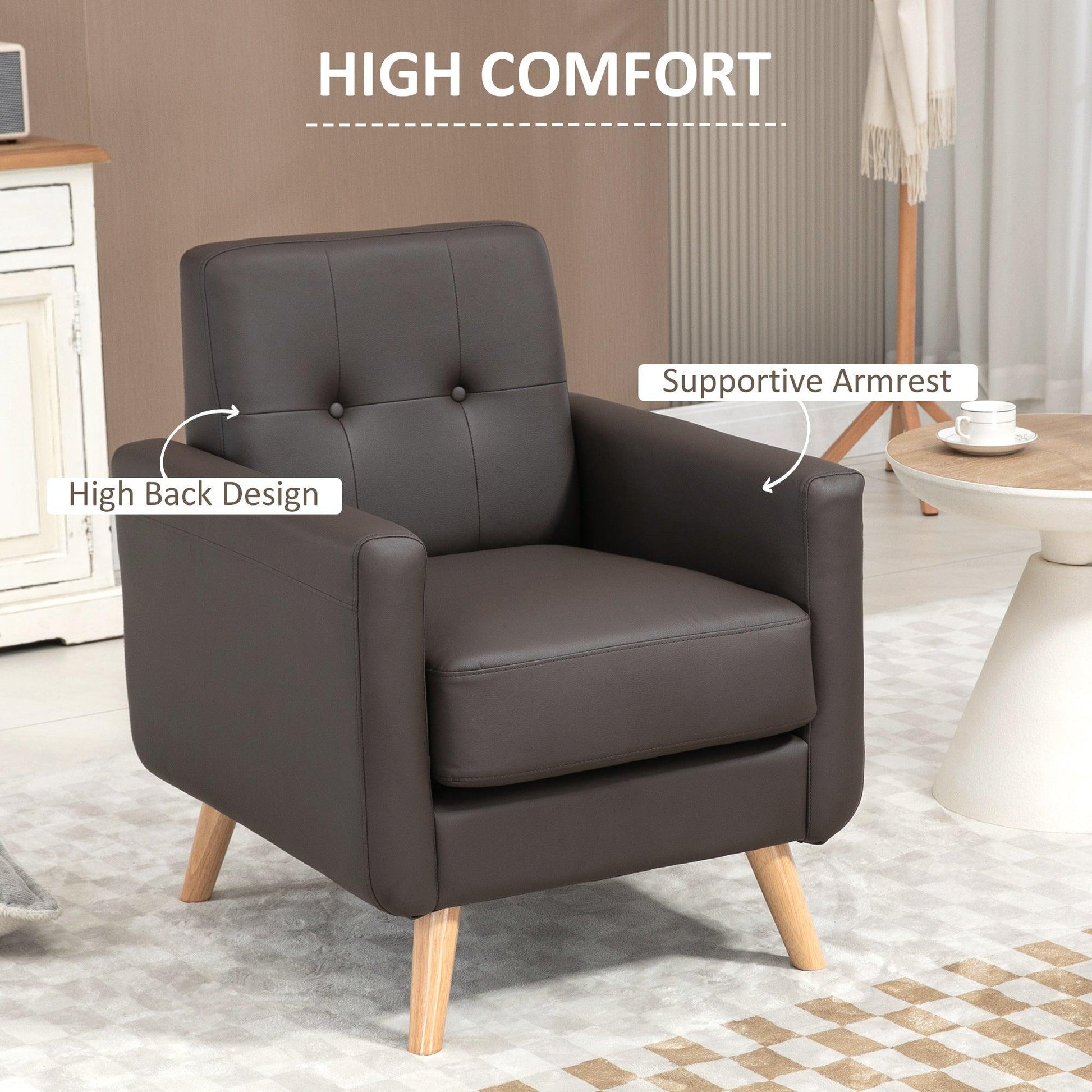 HOMCOM Retro Armchair Tufted Accent Chair for Bedroom Home Office, Brown - ALL4U RETAILER LTD