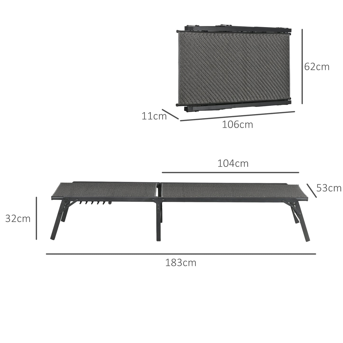 Outsunny Foldable Outdoor PE Rattan Sun Lounger Set Of 2 With Five Level Adjustable Backrest Grey