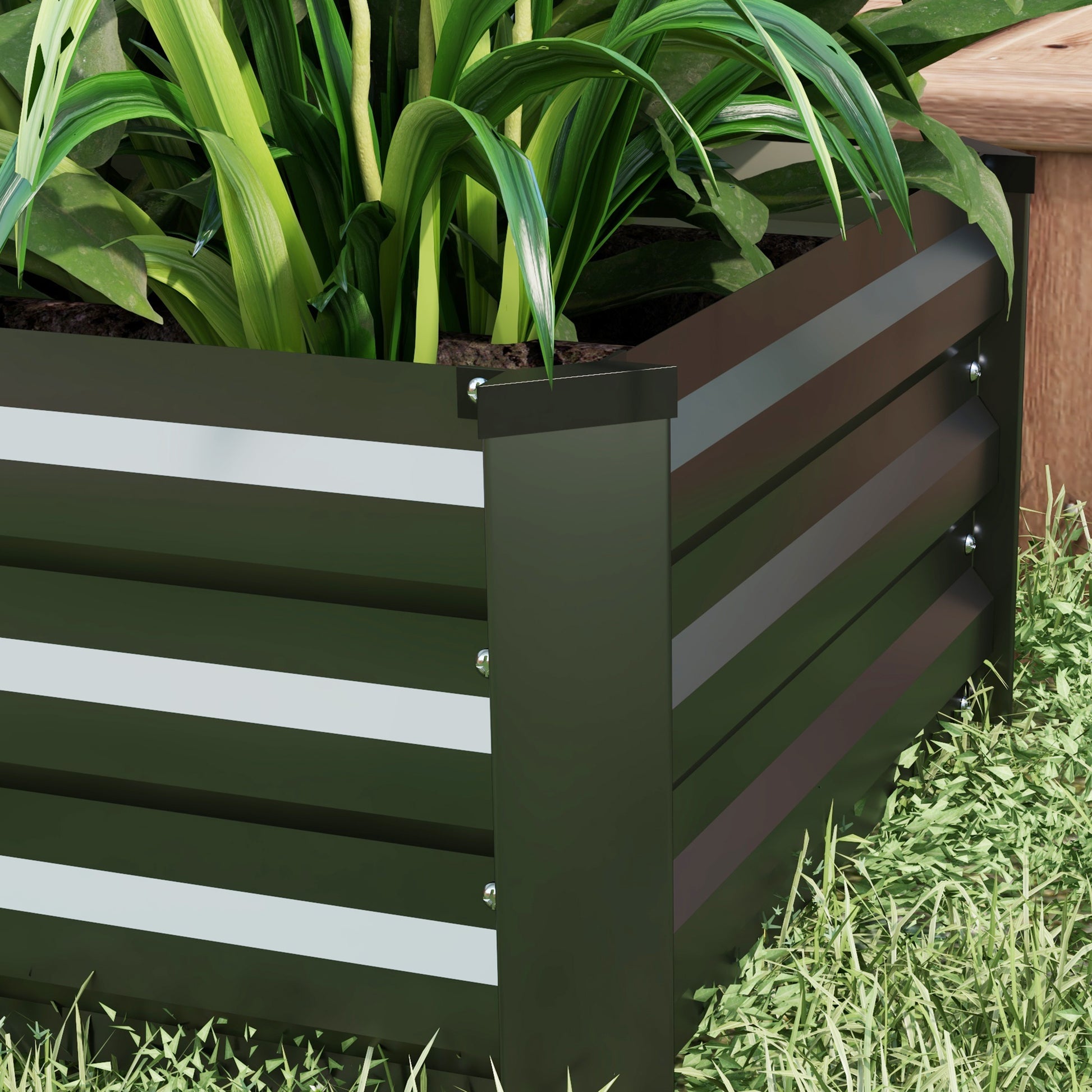 Outsunny Set Of 2 Galvanised Steel Elevated Garden Planters - Easy Assembly for Flowers, Herbs, and Vegetables, Dark Grey - ALL4U RETAILER LTD