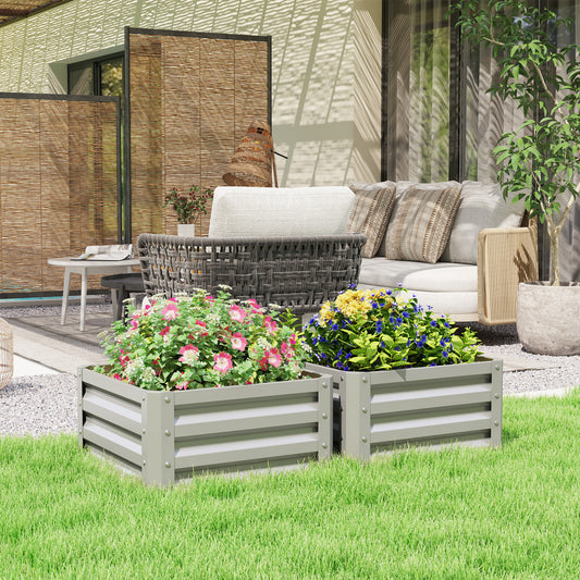 Outsunny Set Of Two 60x60cm Steel Planter Boxes Galvanised Open Bottom Raised Garden Containers For Outdoor Use