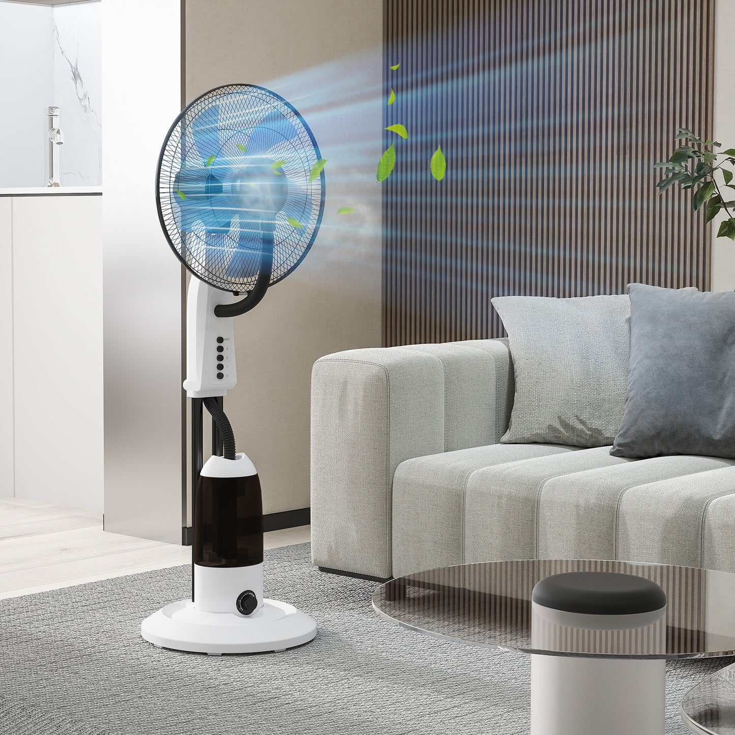 HOMCOM 2 In 1 Misting Floor Fan With Water Spray And 2.8L Tank 70 Degree Oscillation Tilt Head 3 Speeds White