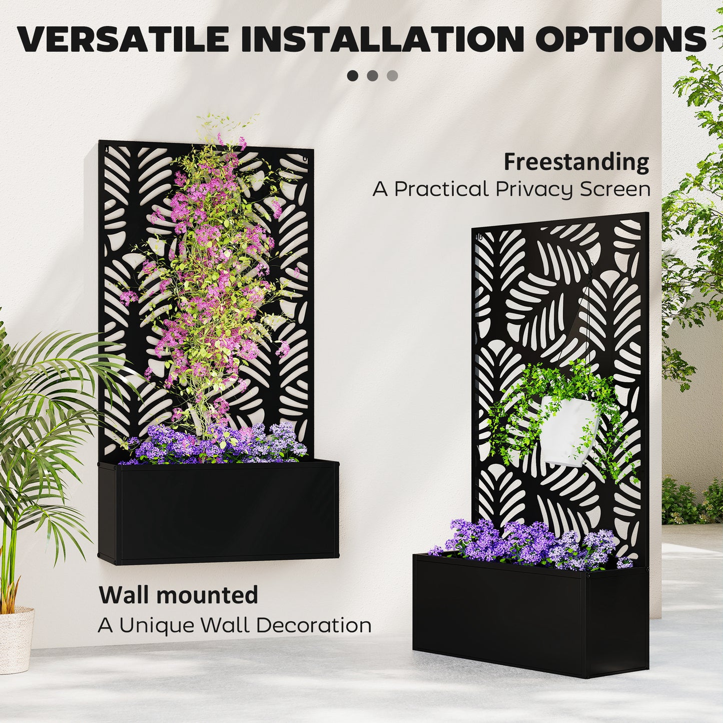 Outsunny Metal Garden Bed With Trellis Raised Planter For Wall Mounted Or Freestanding Privacy Screen 29L Soil