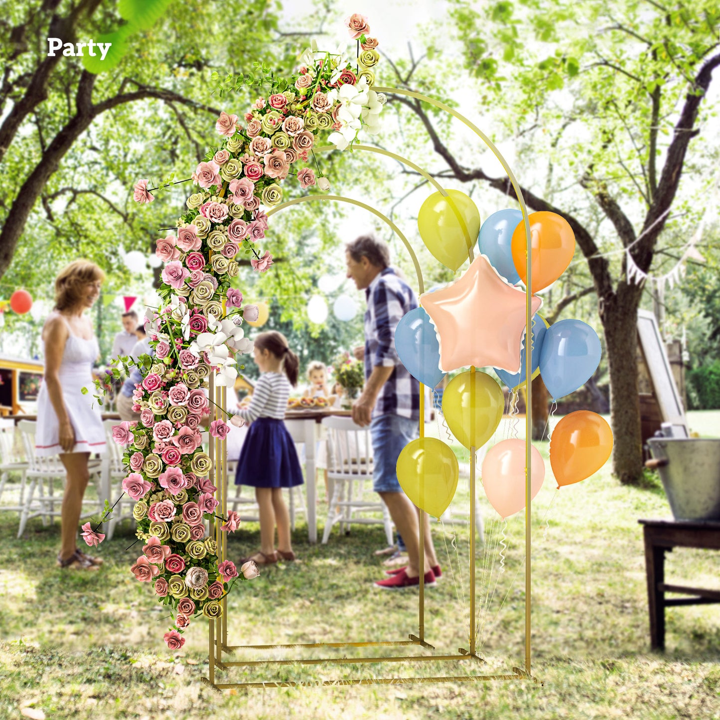 Outsunny Wedding Arch Frame Set 3 Metal Backdrop Stands Gold Tone 1.8m 2m 2.2m Balloon Stand Set For Parties