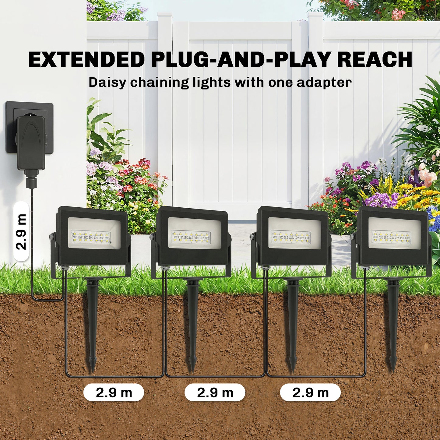 Outsunny 32W LED Floodlights Linkable 4 Pack Landscape Lighting With Remote Control RGB Colour Changing UK Plug Black
