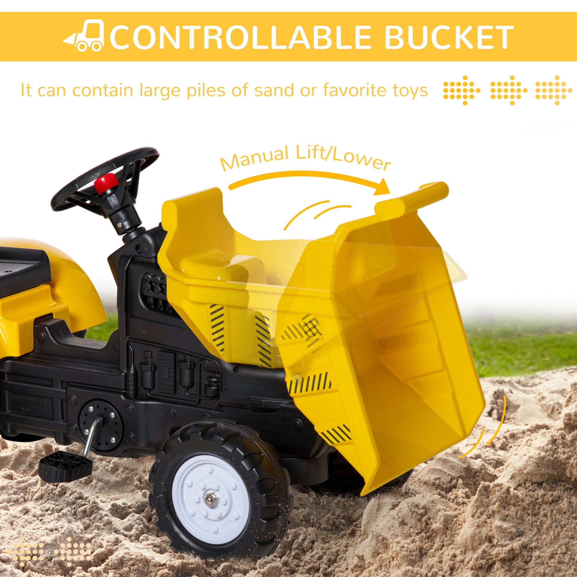 HOMCOM Kids Manual Control Ride-On Tractor with Bucket for Ages 3-6 - ALL4U RETAILER LTD