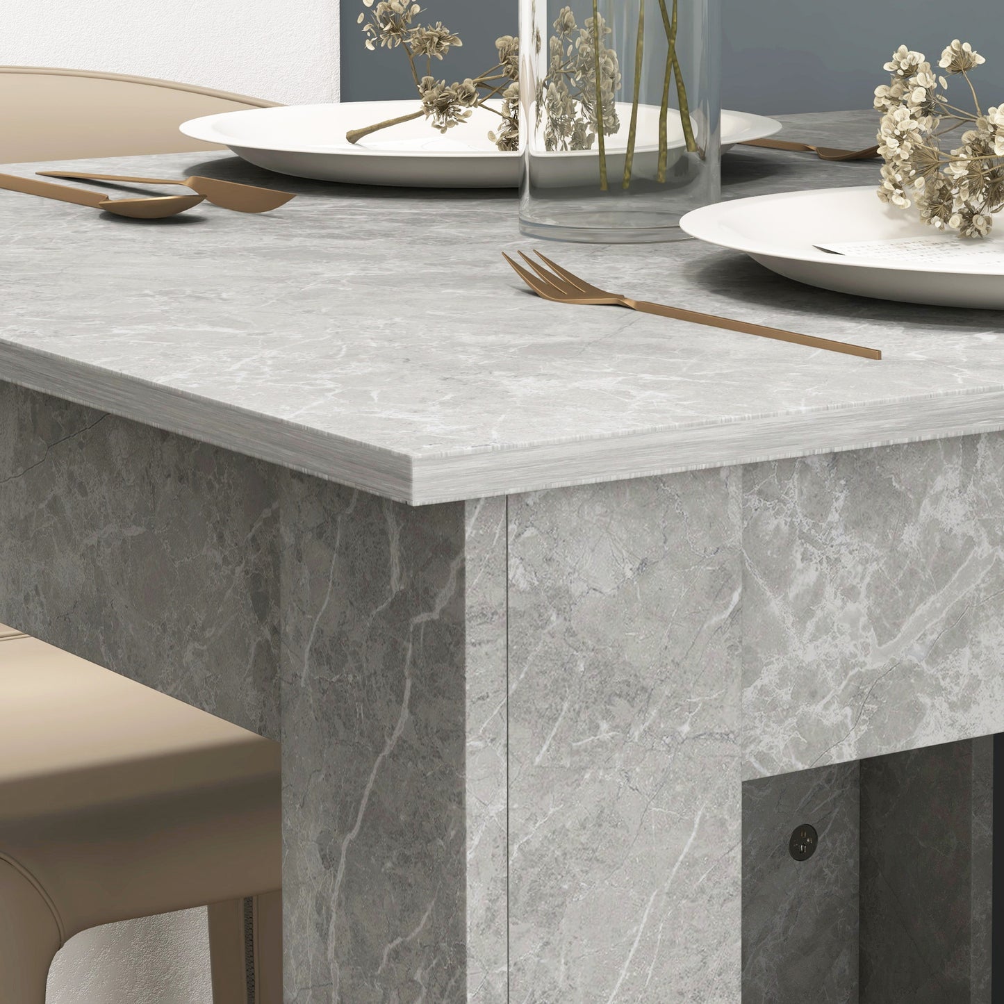 HOMCOM Square Dining Table Cement Grey Modern Dining Table With Faux Cement Effect And Space Saving Non Slip Foot Pads