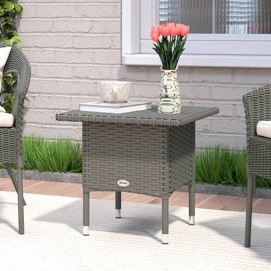 Outsunny Rattan Side Table Outdoor Coffee Table With Full Woven Top And Plastic Board Underneath For Patio Garden Grey