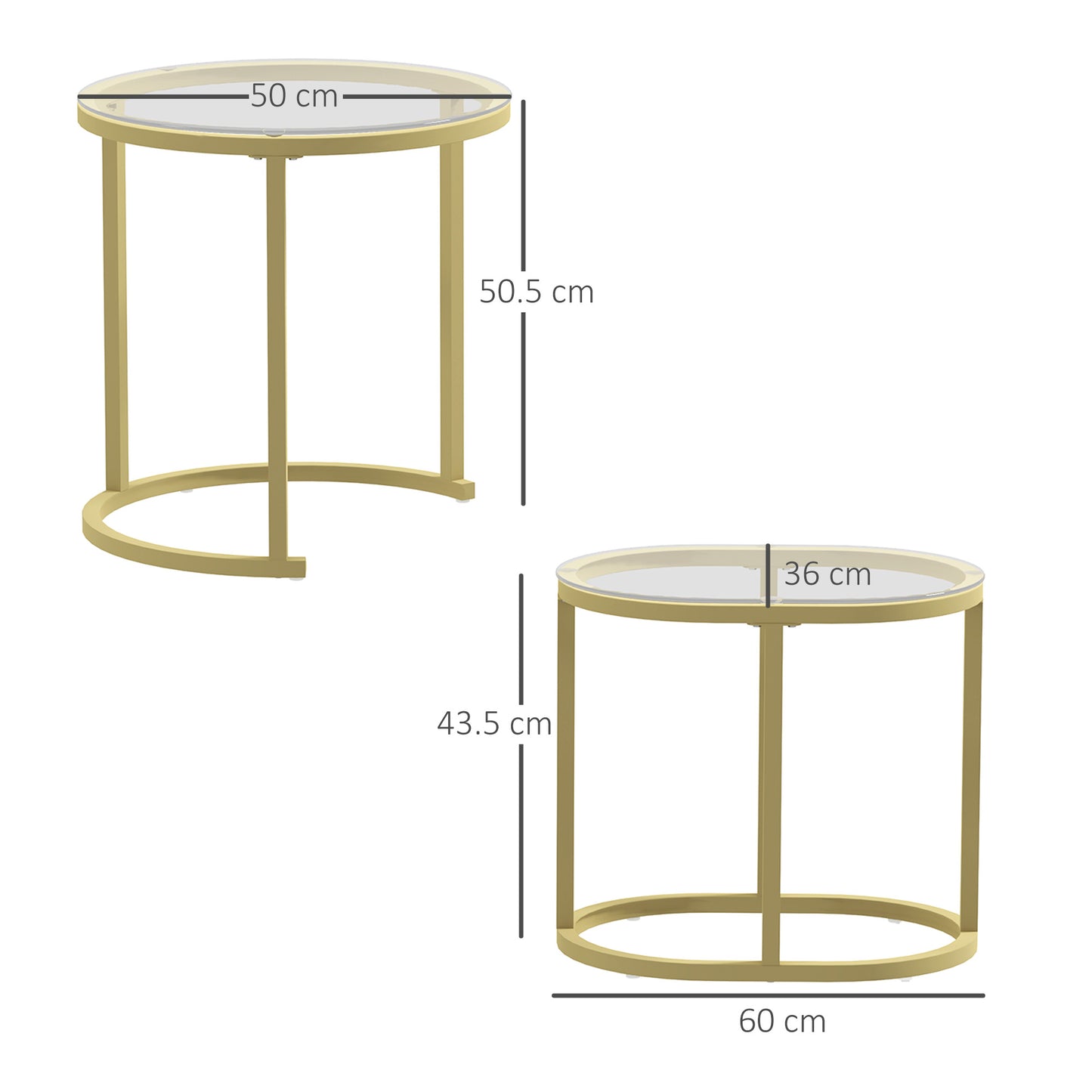 HOMCOM Modern Coffee Tables Set Of 2 Nesting Tables With Steel Frame And Tempered Clear Glass Tops For Living Room