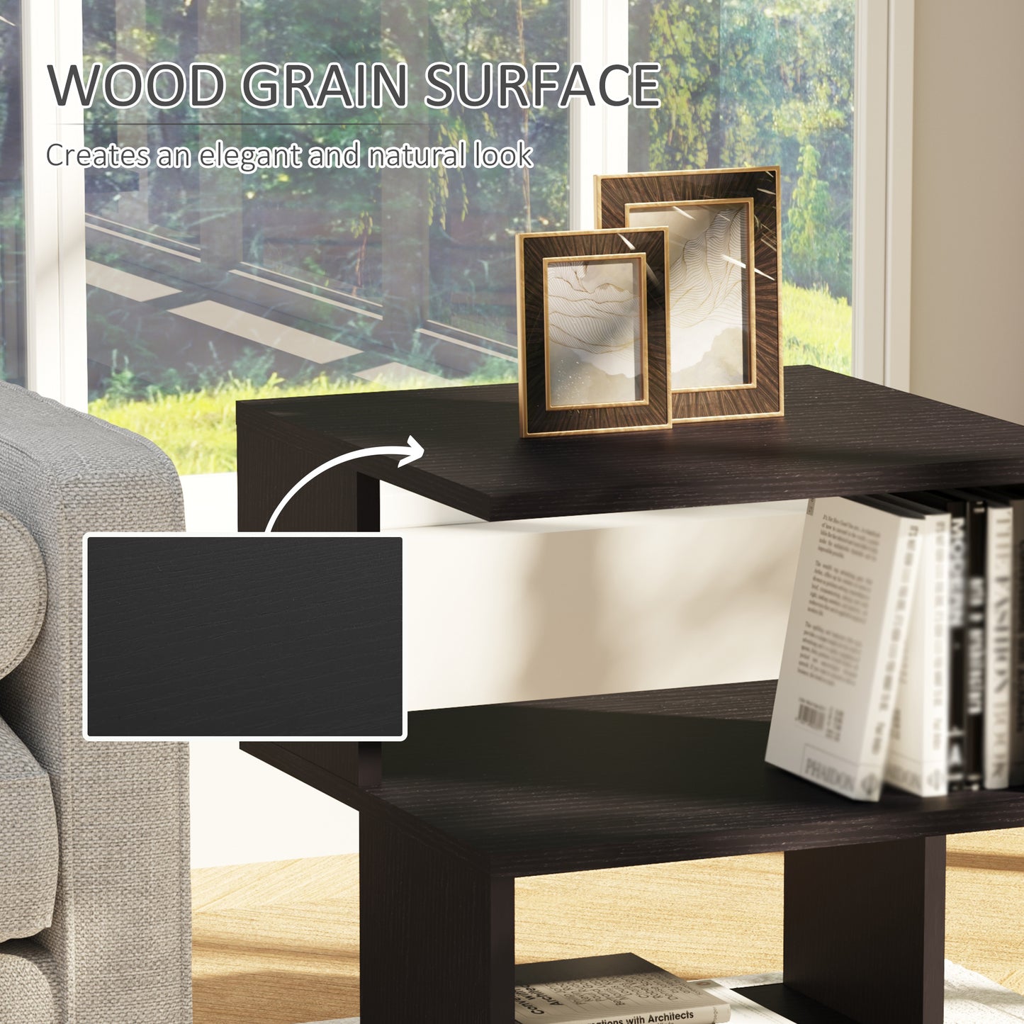 HOMCOM Set Of 2 Square Side Tables Modern End Tables With 2 Tier Storage Shelves Black
