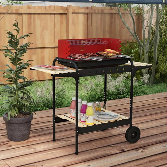 Outsunny Outdoor 5-Level Adjustable Height Charcoal Barbecue Grill Trolley - Red BBQ Grill for Enhanced Grilling Experience - ALL4U RETAILER LTD