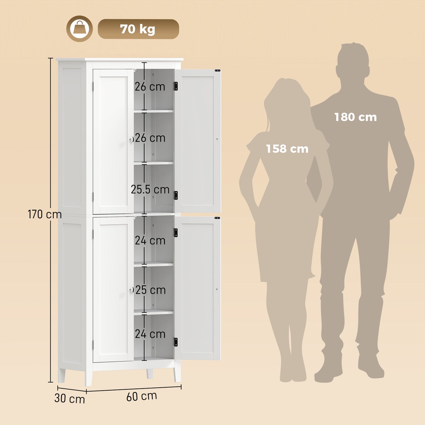 HOMCOM 170 cm Tall Bathroom Storage Cabinet Freestanding Narrow Cabinet With Adjustable Shelves For Laundry Room