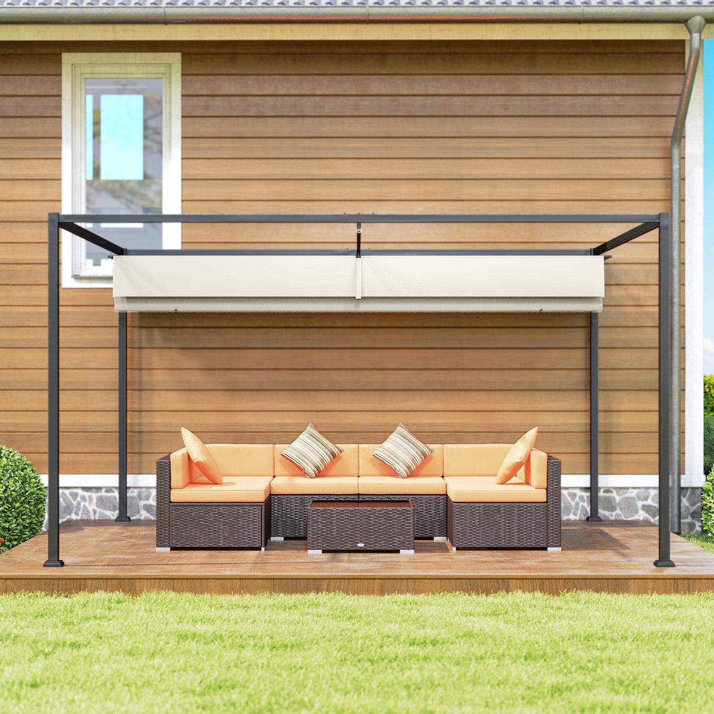 Outsunny 3x2m Metal Pergola With Retractable Roof Garden Gazebo Canopy Shelter For Outdoor Patio Cream White