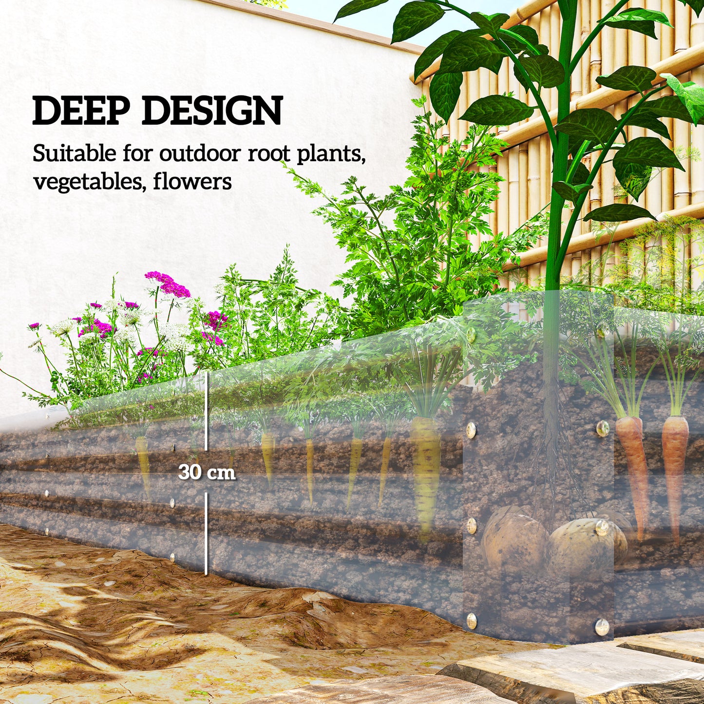 Outsunny 240 x 120 cm Galvanised Steel Open Planter Silver Outdoor Garden Bed Weather Resistant