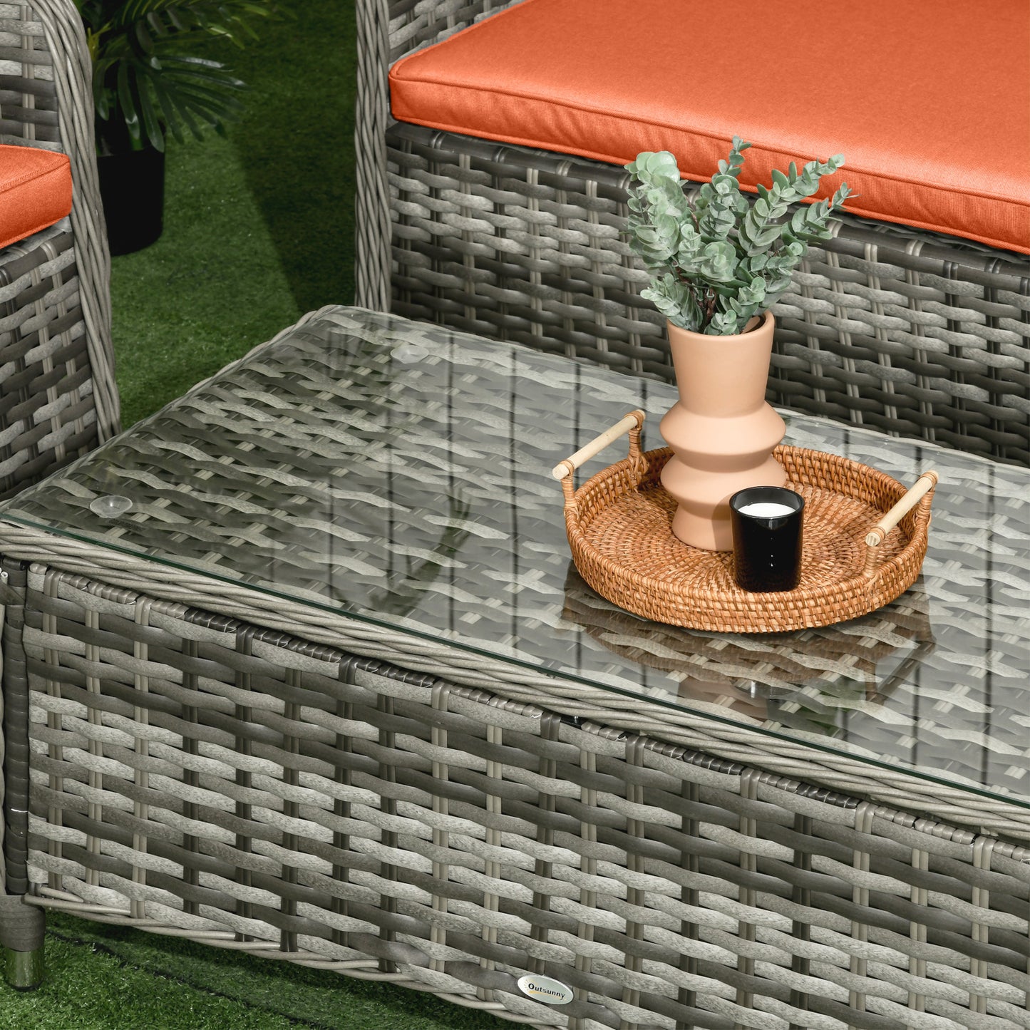 Outsunny Four Piece Rattan Sofa Set With Glass Top Table Orange Outdoor Garden Furniture
