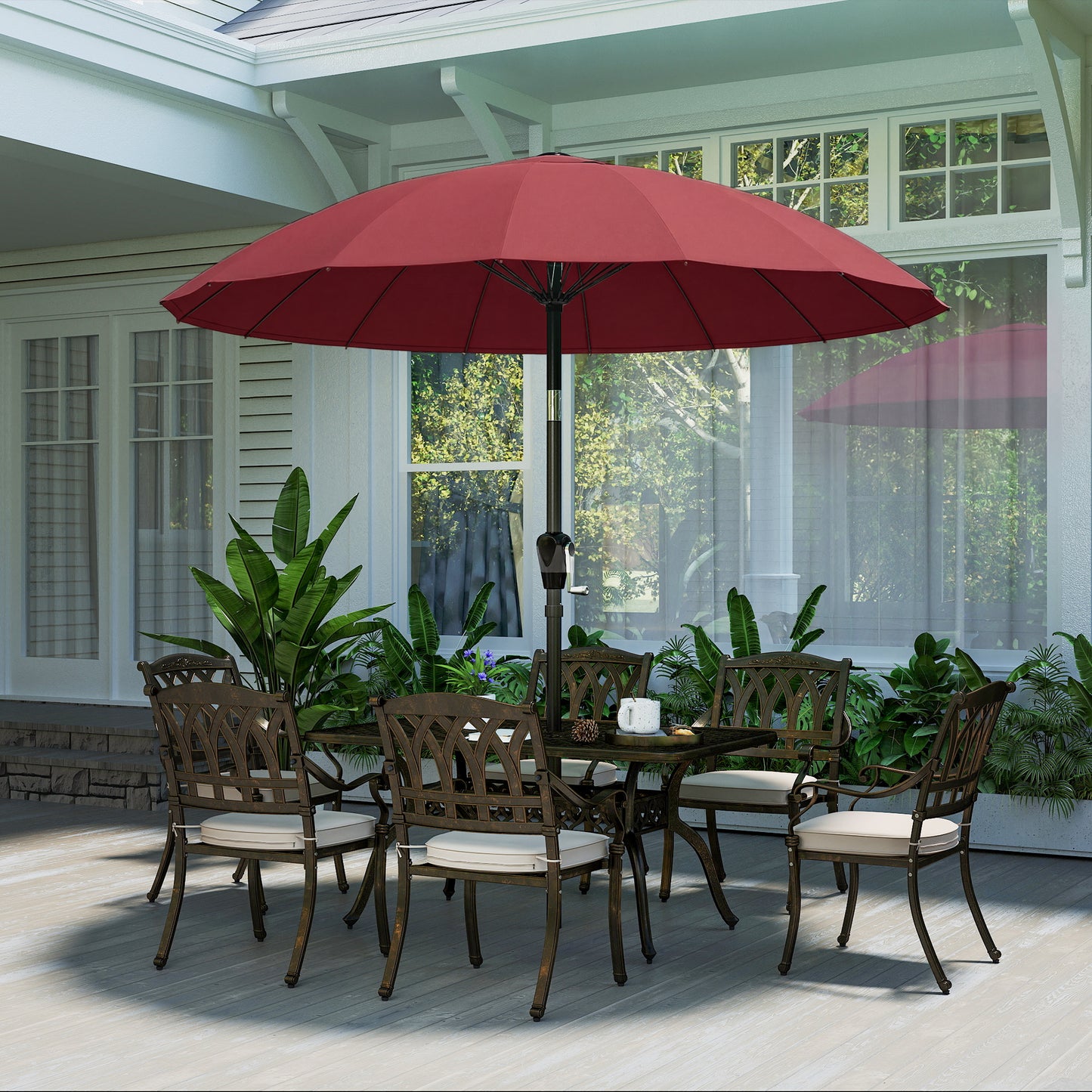 Outsunny 2 m Shanghai Garden Parasol Umbrella With 16 Fibreglass Ribs Crank Tilt Wine Red