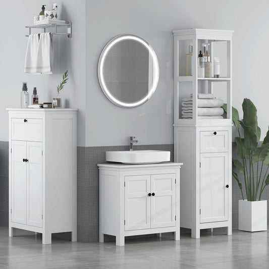 HOMCOM Tall Slim Bathroom Cabinet With Two Open Shelves Soft Close Door And Drawer Adjustable Shelf White