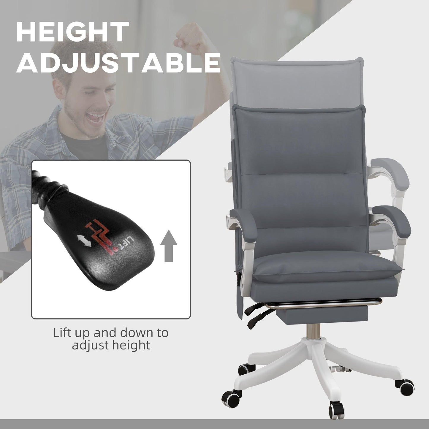 Vinsetto Grey Massage Office Chair with Heat and Footrest - ALL4U RETAILER LTD