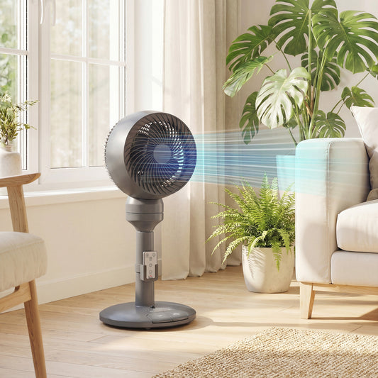 HOMCOM Air Circulator Pedestal Fan With Remote Control 3 Speeds 3 Modes 9 Inch Grey For Home Office