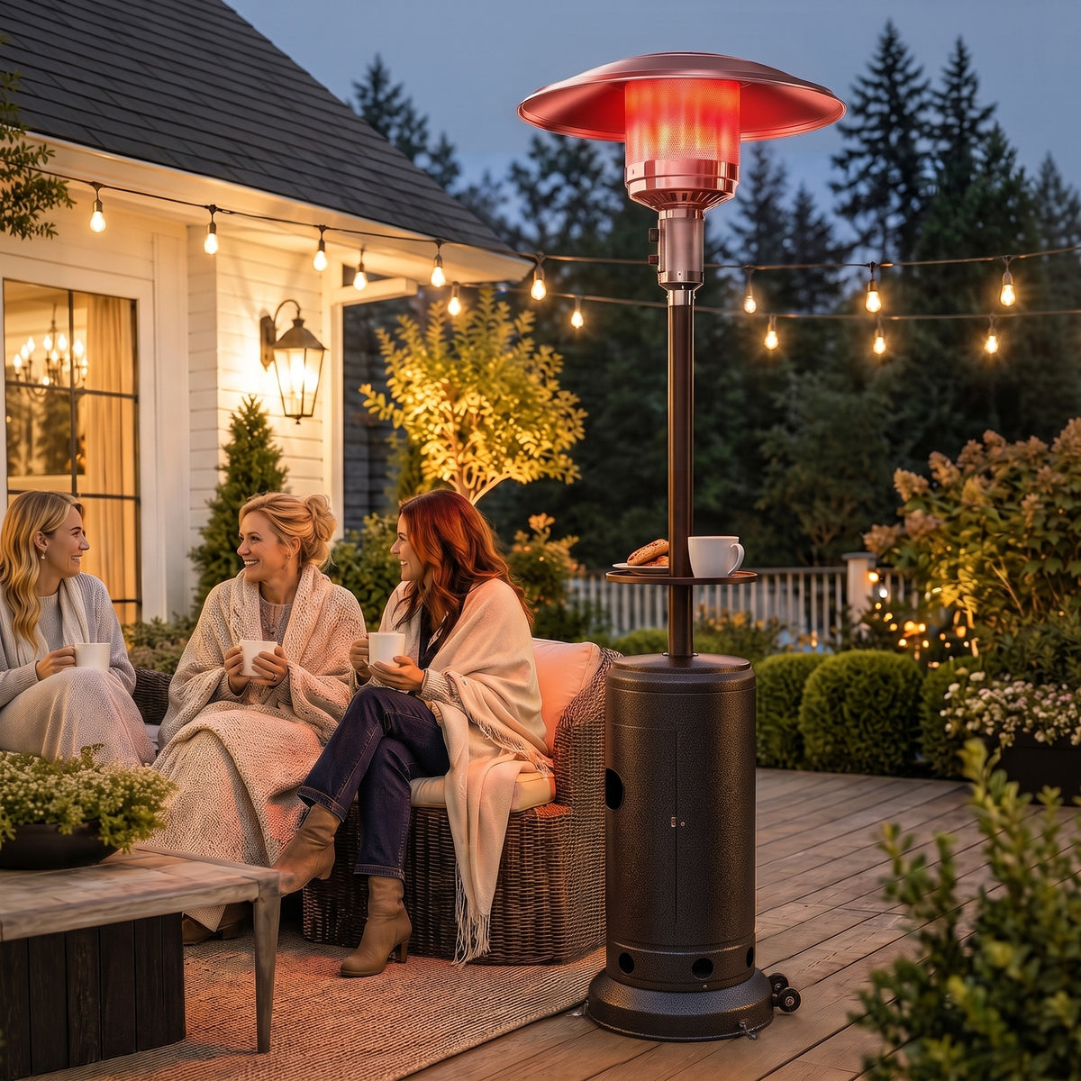 Outsunny 13 kW Propane Patio Heater with Table Tray and Piezo Ignition