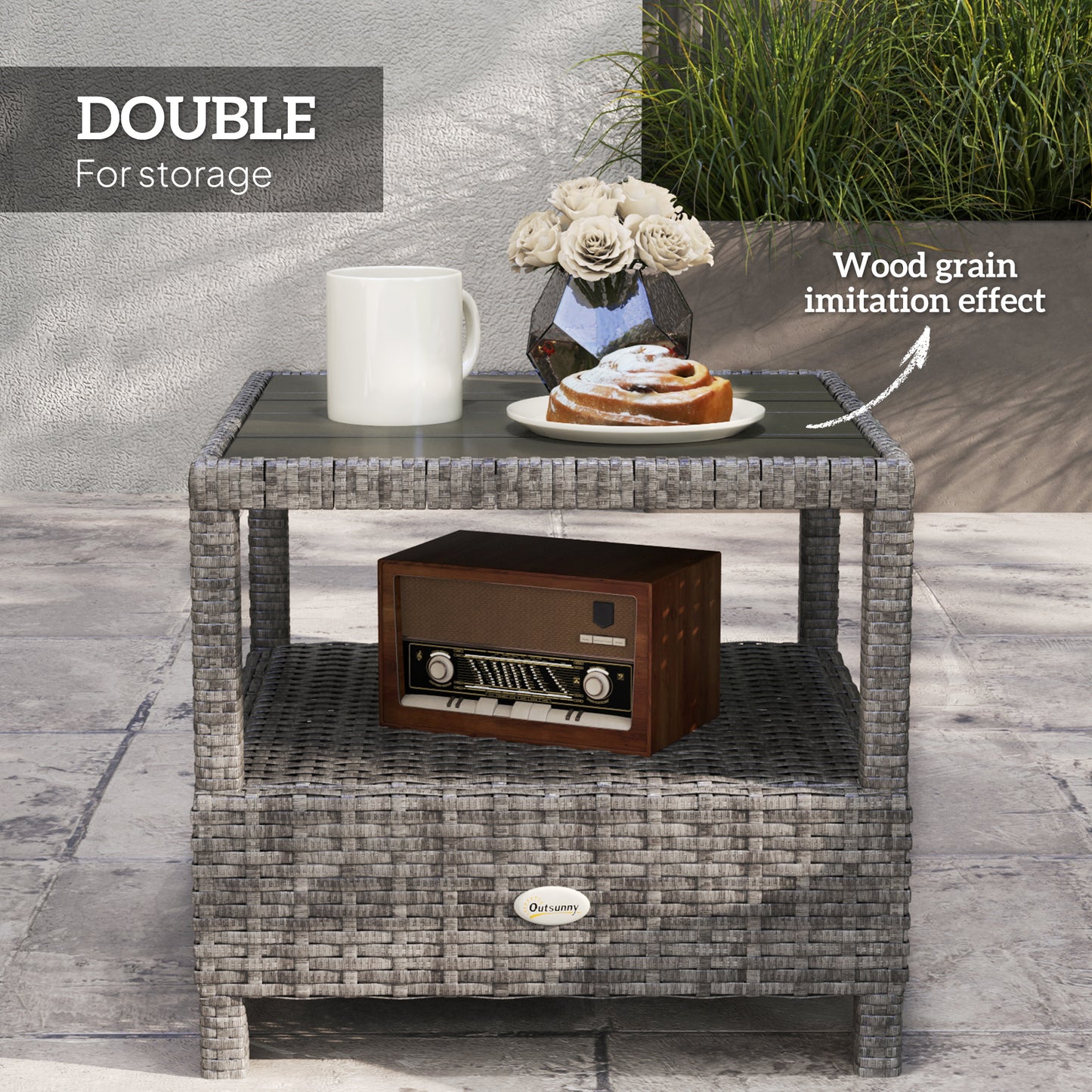 Outsunny 2 Seater Outdoor Patio Rattan Wicker Chaise Lounge Set With Cushions No Assembly Grey