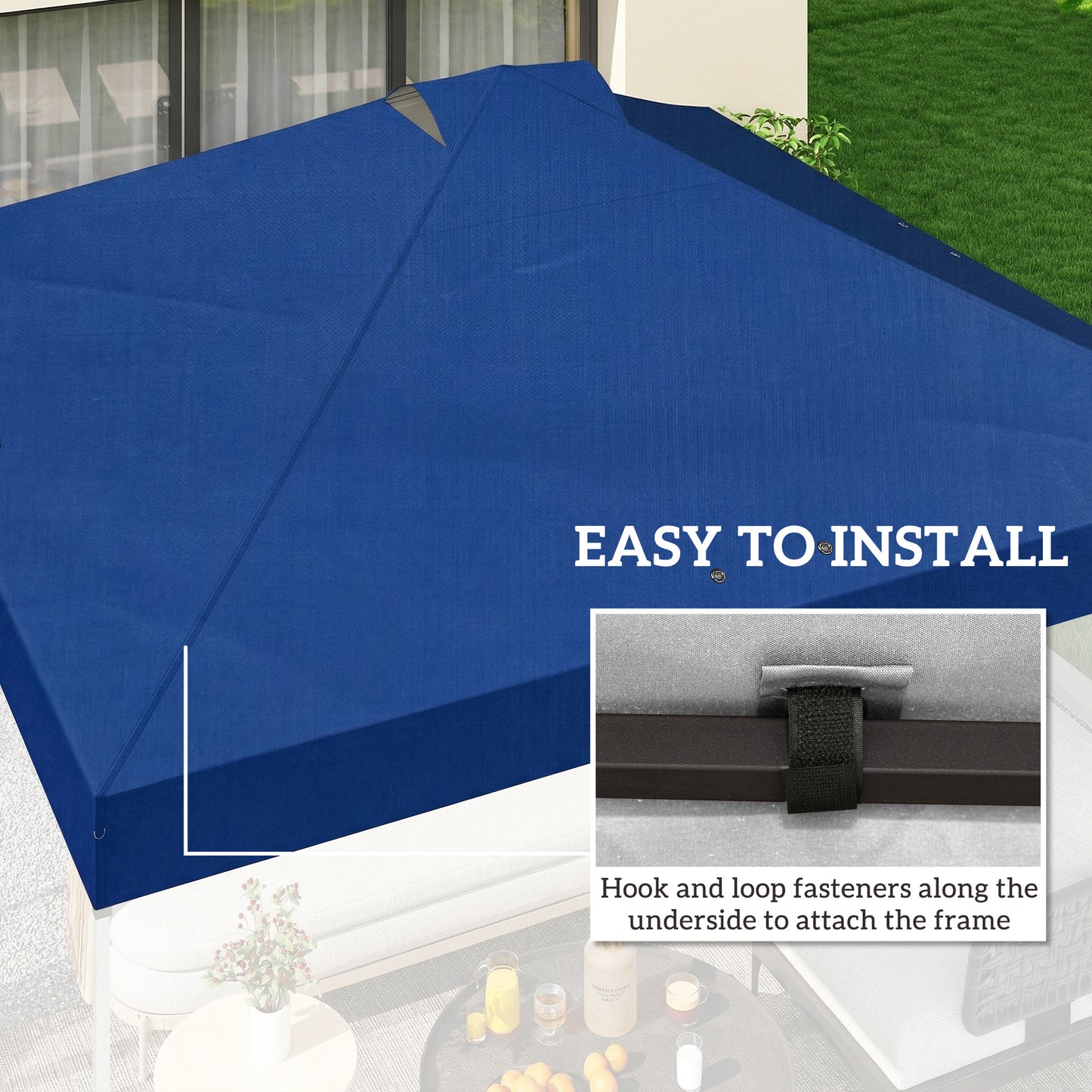 Outsunny Gazebo Roof Replacement UV 50 Plus Waterproof Pop Up Canopy Cover 3 x 3 m Blue With Eight Drainage Holes